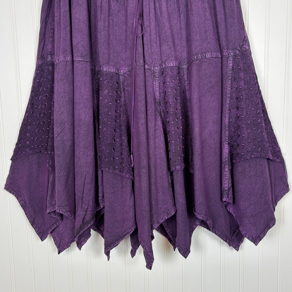 Boho Handkerchief Hem Midi Skirt Purple Rayon Festival Gypsy Fairy Free Size M - Picture 6 of 11